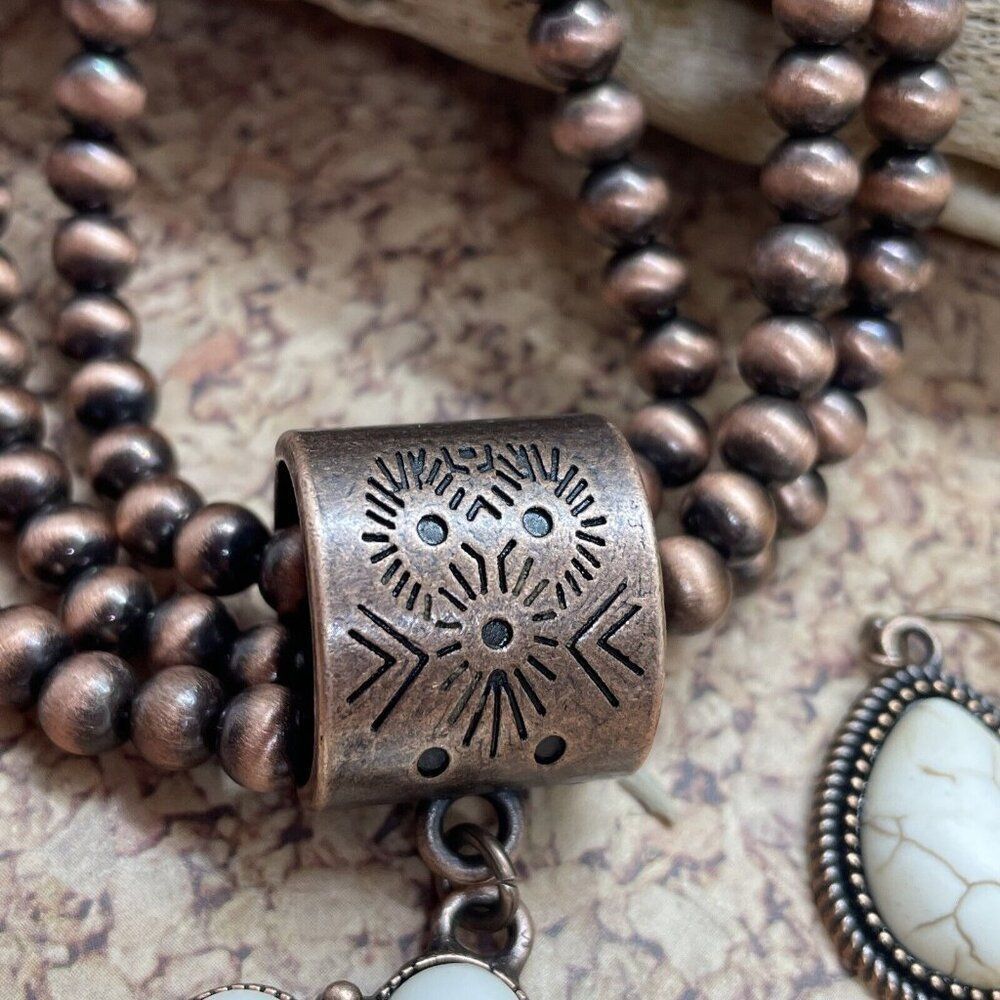 Western SQUASH BLOSSOM COPPER BUFFALO NECKLACE EARRING SOUTHWEST Set Bracelet Ne - Picture 13 of 16
